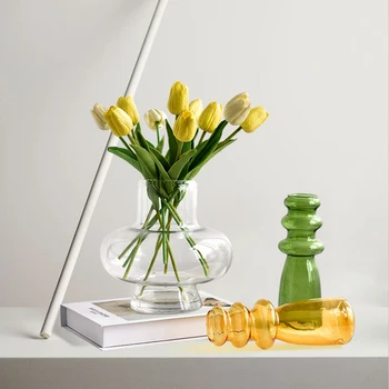 

Nordic Simple Colorful Art Glass Vase Home Floral Flower Arrangement Flower Holder Table Top Decorations and Ornaments Vases