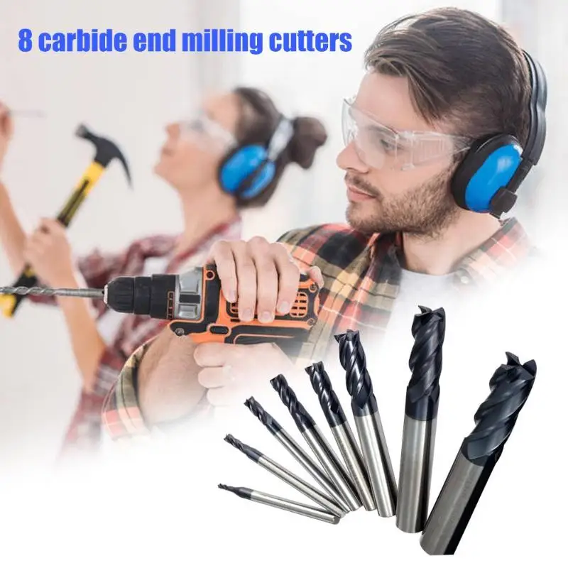 

8pcs Carbide End Mills Milling Cutters Tungsten Steel Cutting Tools 2-12mm