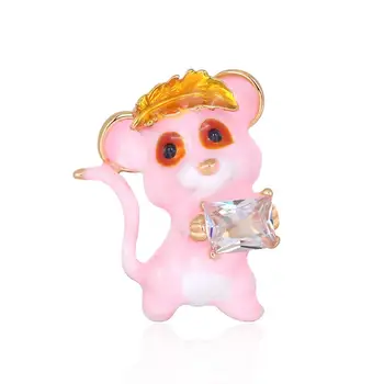 

2 colors choose Rhinestone Mouse Rat Brooches Women Alloy Enamel Animal Casual Party Brooch Pins Gifts
