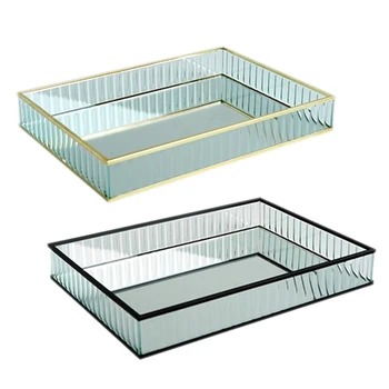 

Glass Mirror Tray Metal Edge Red Wine Plate Decorating Storage Tray Cake Tools Home Decoration