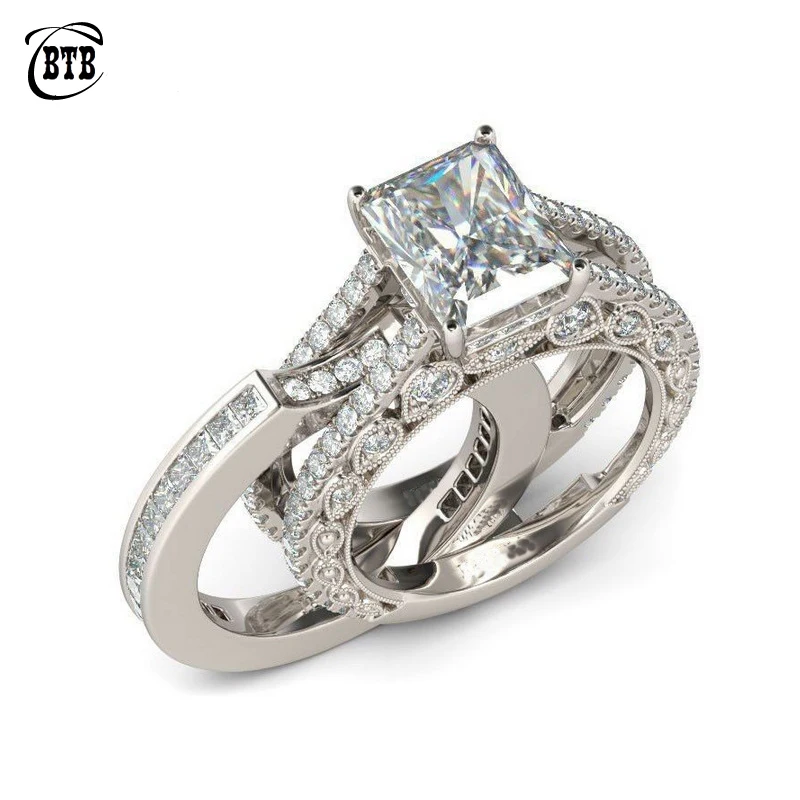 

2019 Simple Design Double Stackable Fashion Jewelry Bridal Sets Wedding Engagement Ring for Woman
