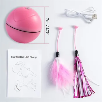 

New 2 Colors USB Rechargeable Automatic Electric Rolling Ball Toys for Cat Dog Interactive Laser Ball Toy with Feather Laser Lig