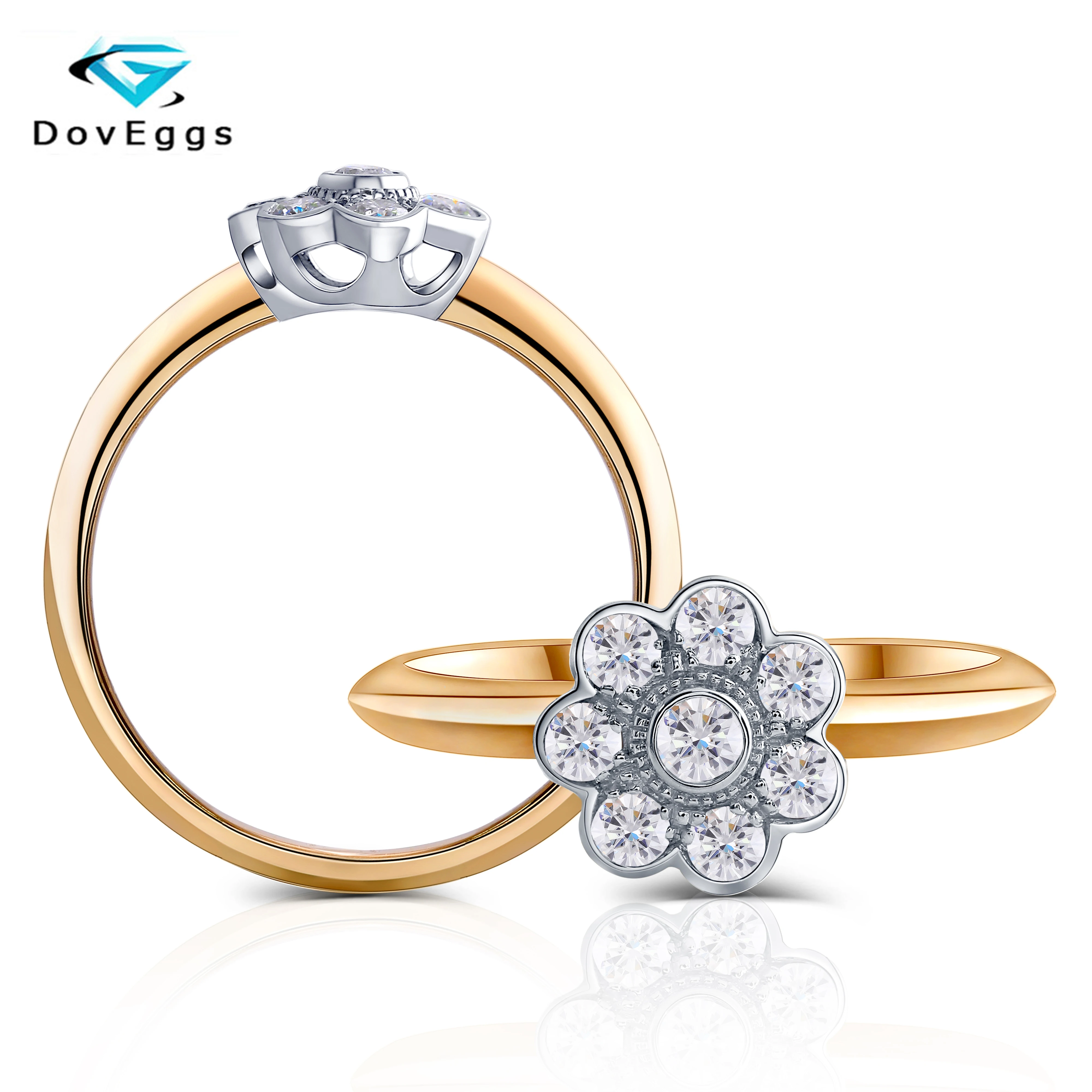 DovEggs 14K 585 белый и желтый золотой цветок 2 мм * 8 шт F бесцветный муассанит
