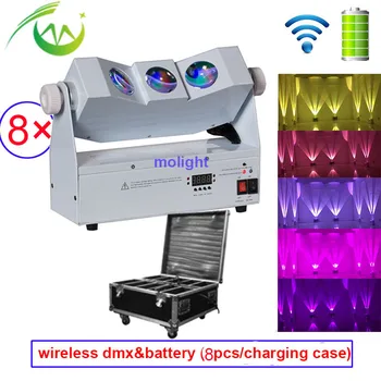 

8pcs Wireless DMX512 Uplighting DJ LED Wall Washer Bar Light Battery Power Tri 3pcs*10w RGBA 4in1 Disco Wash Party Lights
