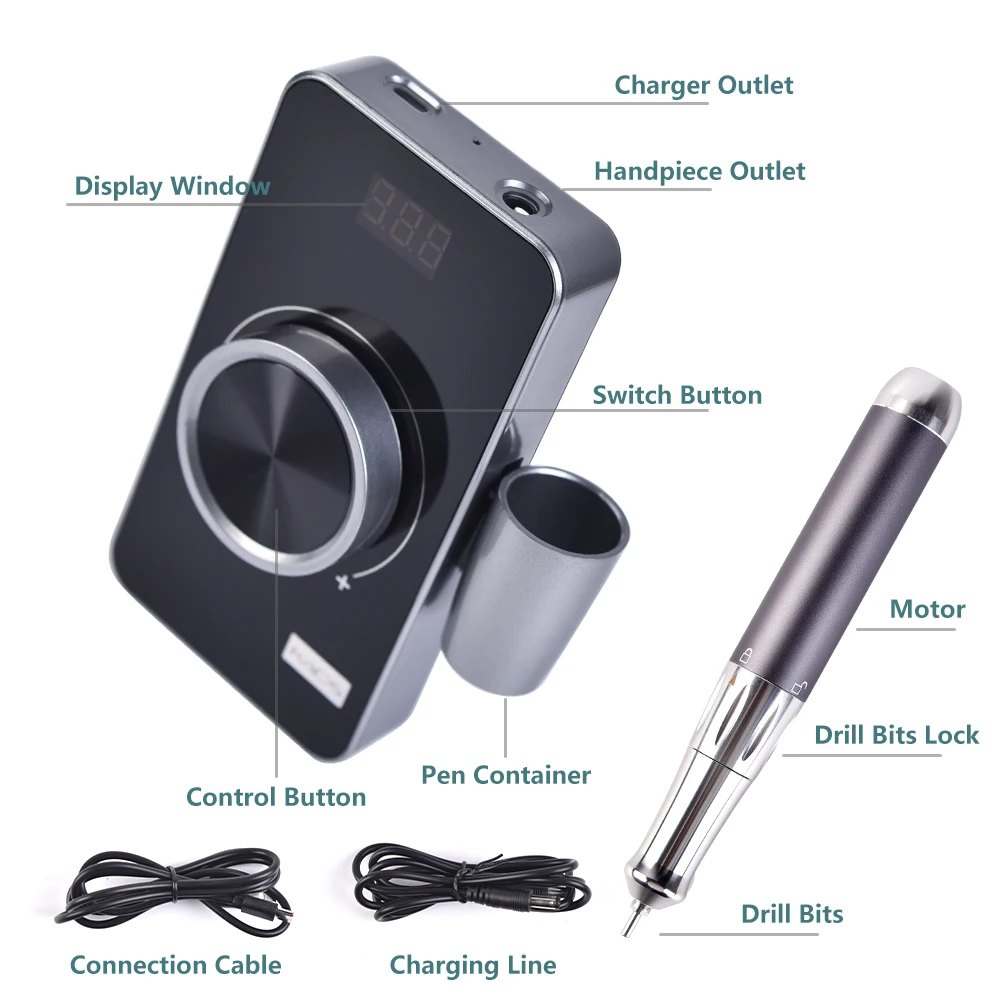 KADS Nail Drill Machine 35000rpm Rechargeable Brushless Motor Portable Electric Apparatus for Manicure Drill Polisher for Nails 2