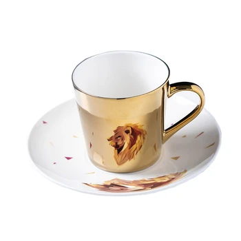 

Mirror Coffee Mugs Specular Reflection Lion Ceramic Tea Cups And Saucers Send Spoon European Style Coffeeware