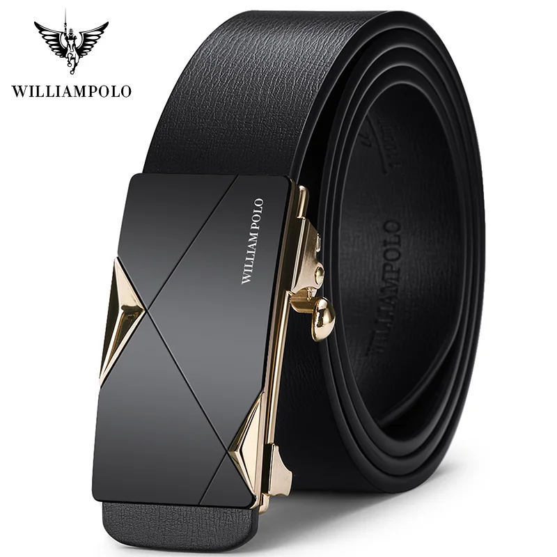 

WILLIAMPOLO Fashion Men Leather Belts Solid Buckle With Automatic Ratchet Leather Belt Men's Designer Belt 2019 new