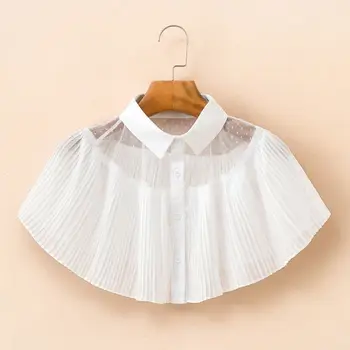 

Women Wrinkled Pleated Lapel Fake Collar Sheer Polka Dot Lace Sunscreen Shawl NEW