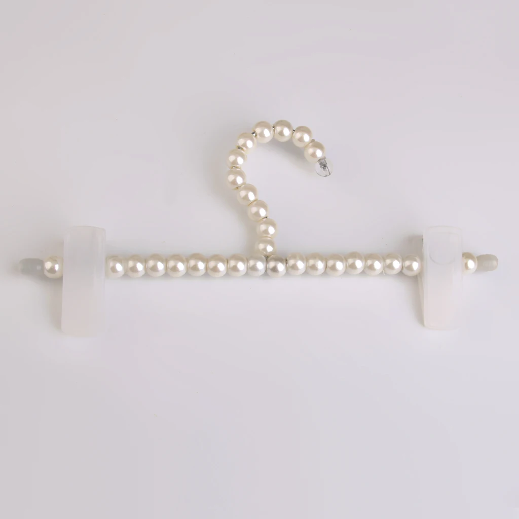 White Pearl Clothes Trouser Hangers Hook W/Clips for Children Kids Plastic Pearl Bow Clothes Hangers 5