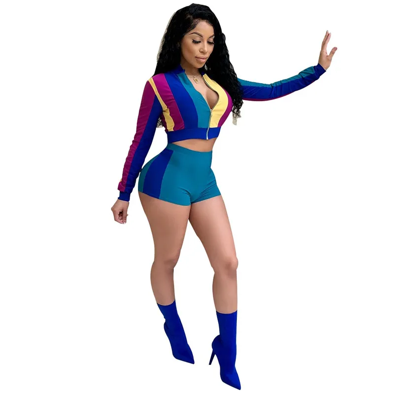 Женский спортивный костюм из 2 предметов короткий топ с длинным рукавом и шорты