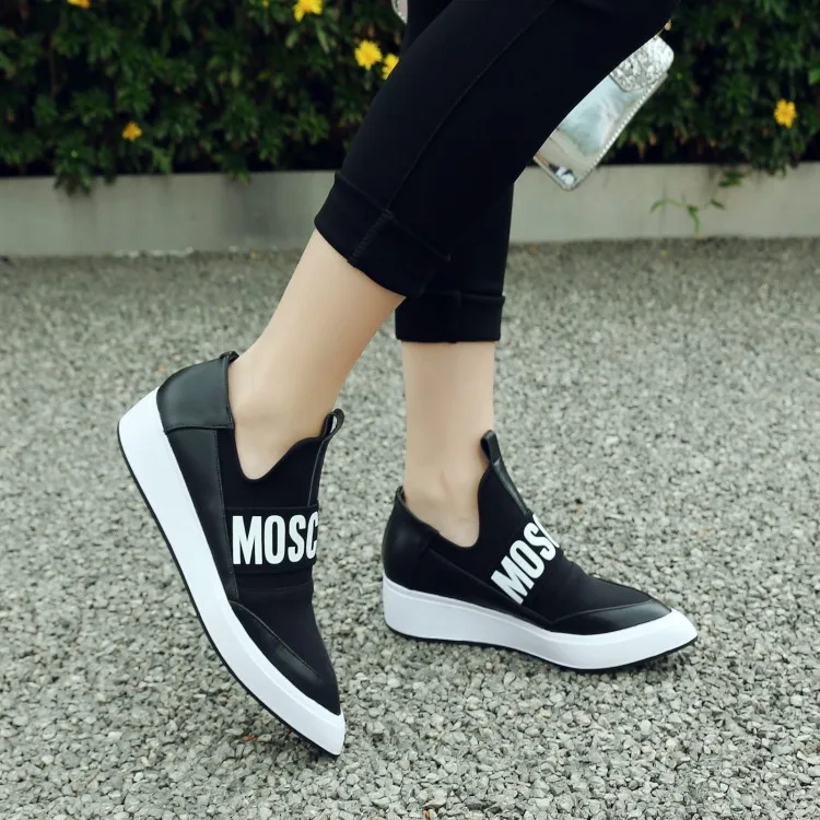 

Spring And Autumn Core Rest Loafers Mixed Colors Thick Bottomed Pointed-Toe Lettered Platform Shoes Elasticity Slimming WOMEN'S