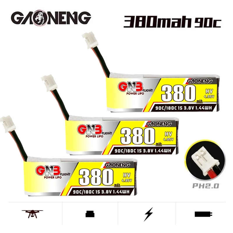 1-10 шт. GNB GAONENG 1S 380 мАч 3 8 в 90C/180C HV 4 35 литий-полимерная батарея с разъемом PH2.0 для Tinyhawk