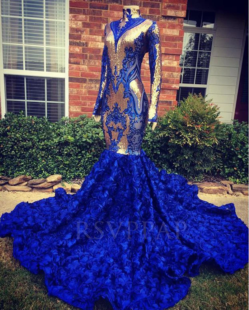 royal blue and gold mermaid dress