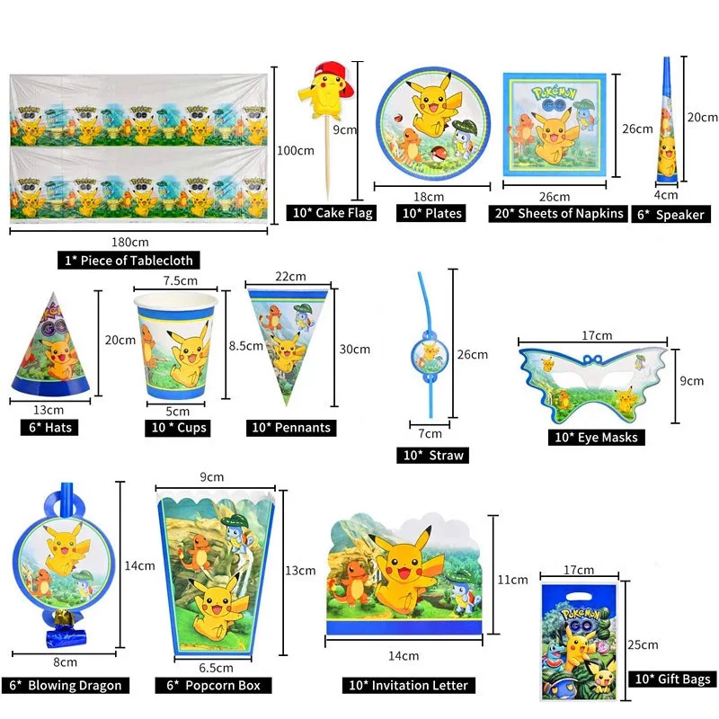 Pokemon Birthday Party Tool Props Straw Banner Baby Shower Party Supplies Wedding Balloon Decoration Pikachu Topper Boy Surprise