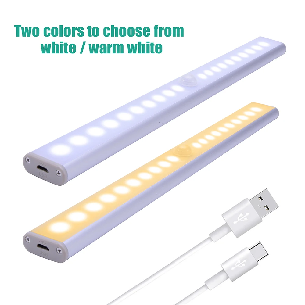 

1/2/3/4 Packs USB Rechargeable 20 LEDs Lights PIR Motion Sensor LED Wardrobe Cabinet Stairs Bathroom Lighting Night Lights D30