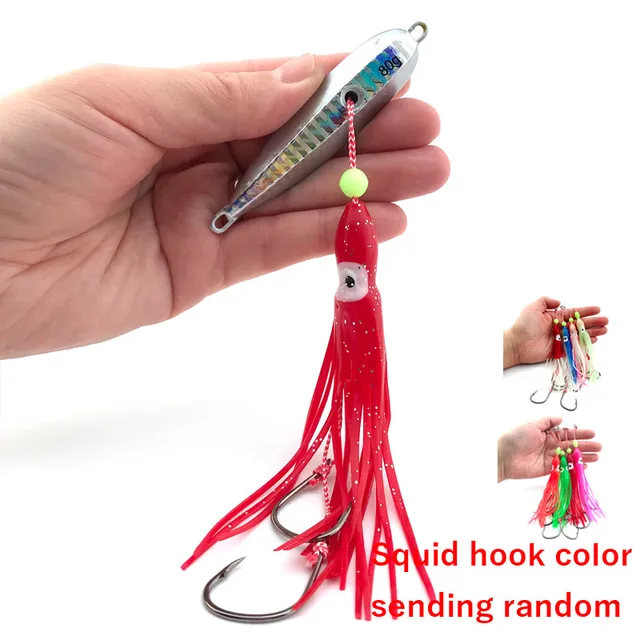 inchiku Squid Octopus lure 40g 60g 80g 100g Bottomship Sinking Slow Metal Jig Head Skirt Hook Saltwater Fishing Marlin Lure Bait Color B with hook
