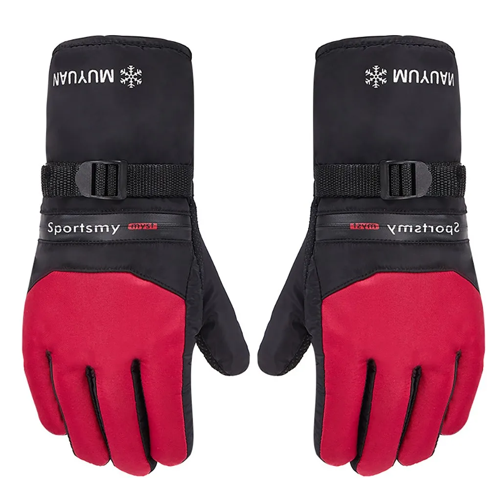 Мужские зимние лыжные перчатки, водонепроницаемые перчатки с функцией сенсорного экрана, сноуборд, уличные мотоциклетные ветрозащитные утолщенные лыжные перчатки - Цвет: Красный