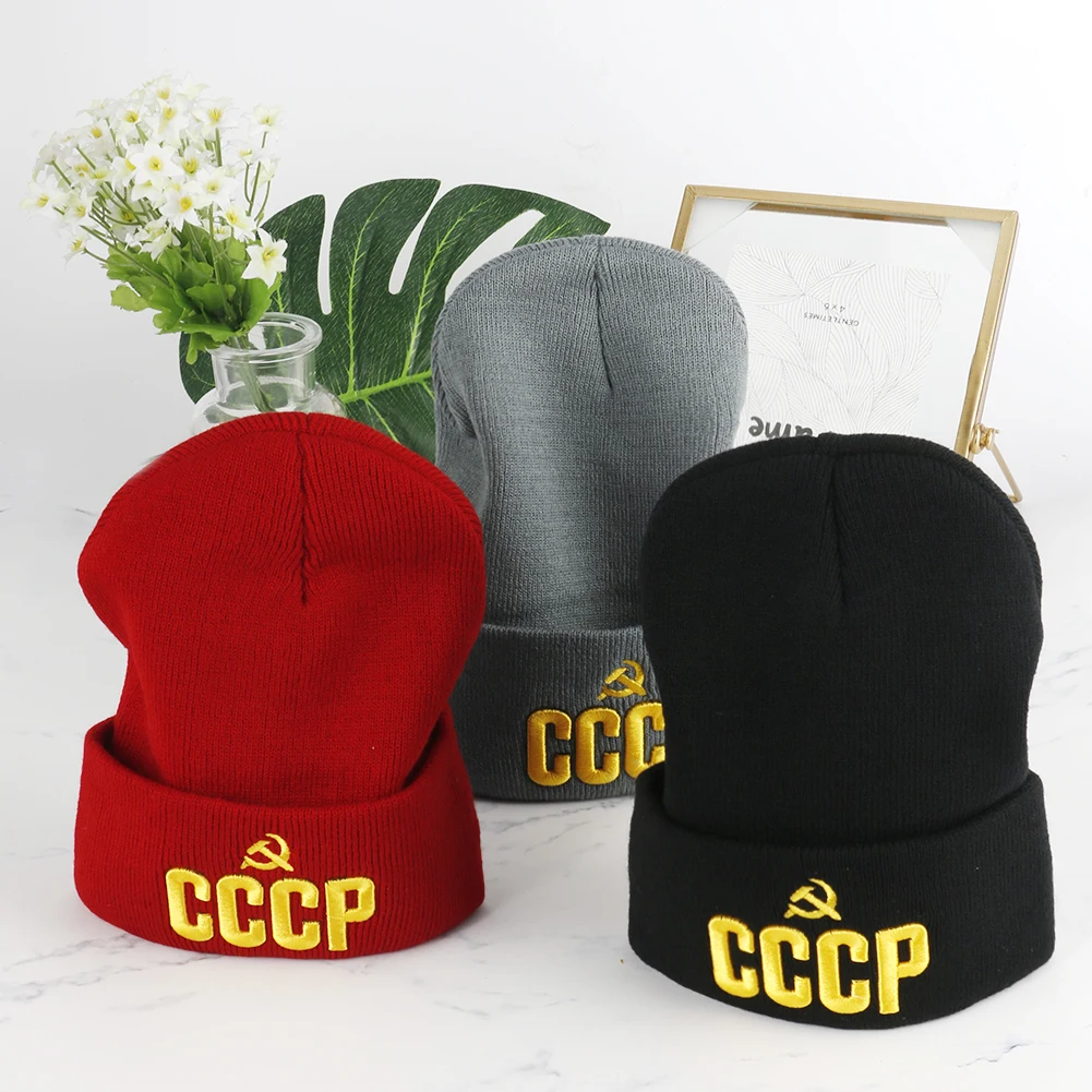 

Children's Turban Black Beanie Winter Cap Autumn Men's Hat Thin Pom-Poms Hats Women Girls CCCP USSR Russian Letter Hedging Cap