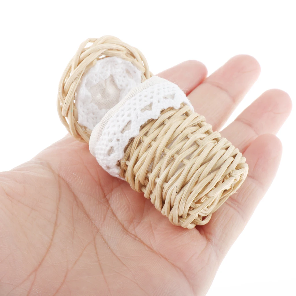1/12 Dollhouse Miniature Handmade Bamboo Basket Doll House Decor Ornaments Dollhouse Accessories