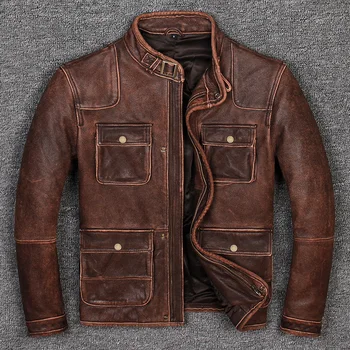 

Restoring Ancient Head Layer Cowhide Washed Stone Mill Old Lear Lear Man Brief Paragraph Motorcycle Lear Jackets Man