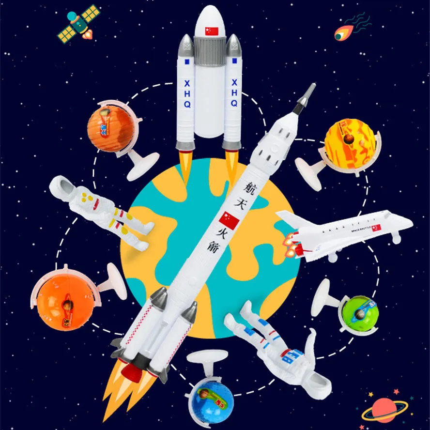 

11PCS/set Space Exploration Rocket Manned Plane Planet Model Toys For Boys Kids Action Figures Plastic Education Toy Board Game