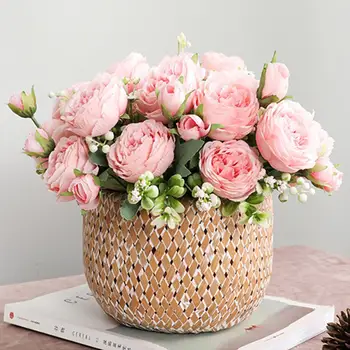 

Beautiful Rose Peony Artificial Silk Flowers Small Bouquet Flores Home Party Spring Wedding Decoration Fake Flower Wedding Deco
