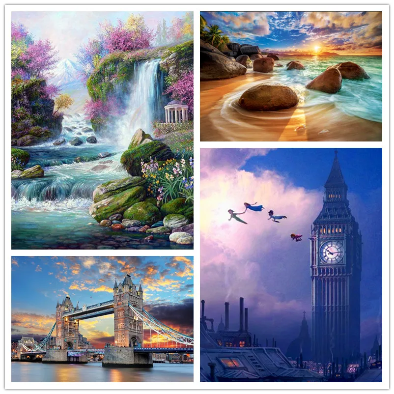 

DIY 5D diamond embroidery seaside sailboat landscape diamond painting cross stitch mosaic pattern full round rhinestones
