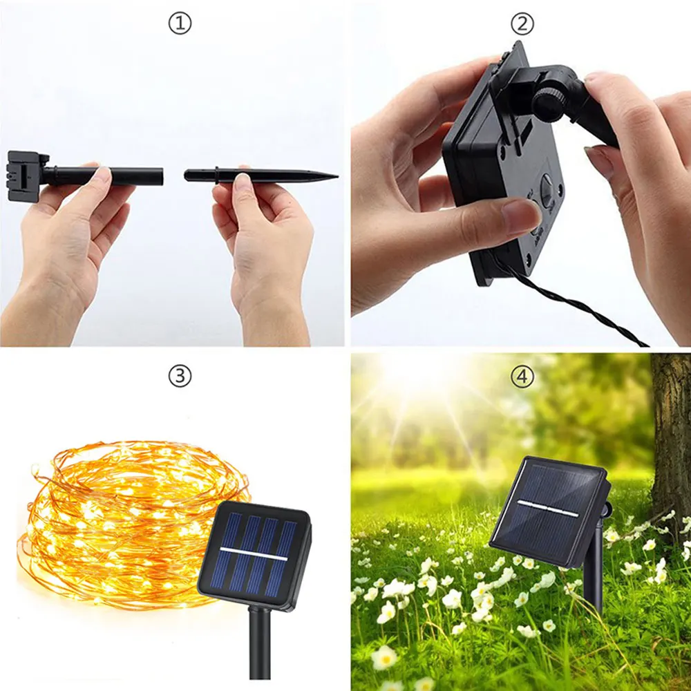 Сказочная гирлянда, 100LED, солнечная энергия, для улицы, Рождественский Декор, ландшафтный светильник, для двора, сказочный светильник, гирлянда, светильник, медный провод, фестиваль