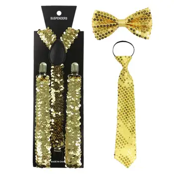 

2020 New Man Sequins Belt Bowtie Set Men Women Suspenders Polyester Y-back Braces Solid Color Bow Tie Adults Adjustable Elastic