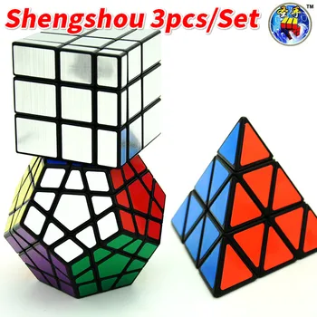 

3pcs/Set Shengshou(Triangle magic cube+Wumofang+Mirror)Black SS Magic Cube Speed Twist Puzzle Bundle Pack Cube Cubo Puzzle Cube