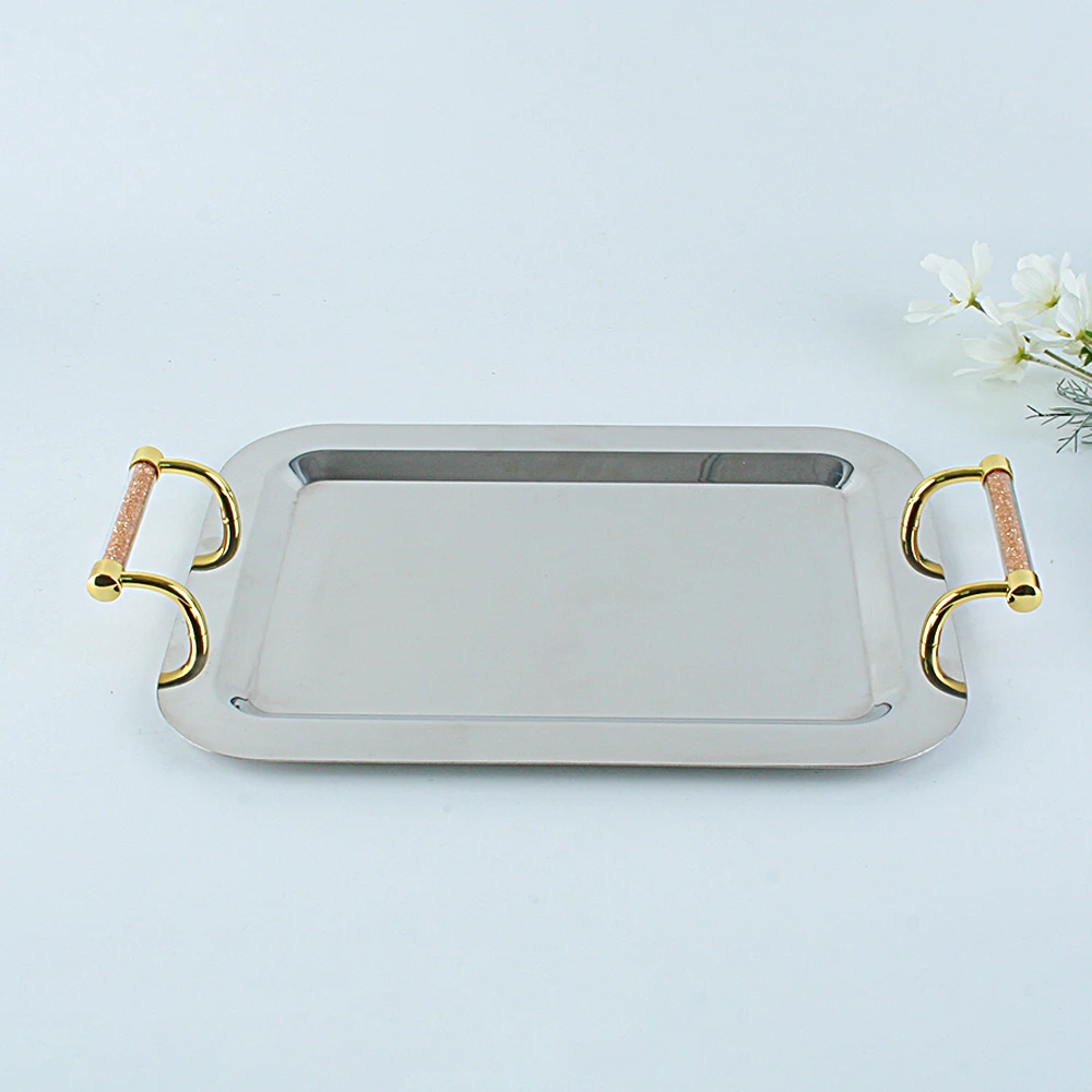 

Western Food Tray 304# Stainless Steel Service Tray Set Self Service Pastry Tray Wedding Cake Table Elegant Center Decoration
