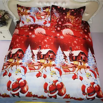 

High Quality HD Printed Christmas Santa Claus Bedding Set 4pcs Lovely Pattern Bed Sheet Quilt Cover Pillowcase Gift For Kid