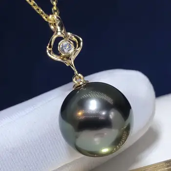 

Pearl Pendant 1026 Fine Jewelry 18K Gold Natural Tahiti Black Pearl 12-11mm Pendant Necklaces for Women FIne Pearls Pendants