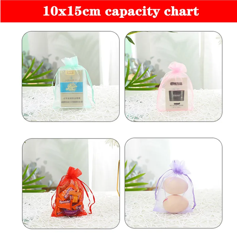 100 шт. 7x9 9x12 10x15 см сумки из органзы, упаковка для ювелирных изделий, сумки для украшения свадебной вечеринки, сумки для подарков 6Z