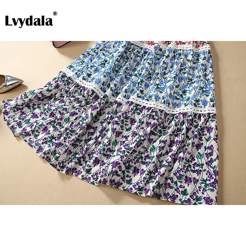 Lvydala, дизайнерские подиумные платья, женские, весна 3/4, рукав, великолепное, цветочное, кружевное, с бахромой, миди платье, Festa Vestidos