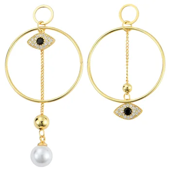 

Warme Farben 925 silver Pin Drop earring Crystal Devil's Eye Round Asymmetry Pearl Earring jewelry for Party Lady