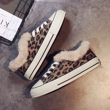 Женская зимняя обувь; коллекция года; зимняя обувь; женские теплые кроссовки с кашемировым мехом и леопардовым узором
