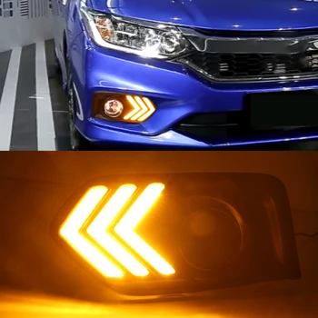 

Car Flashing 2Pcs Car LED DRL Daytime Running Light Fog Light Cover with Yellow turn signal For Honda City 2017 2018 2019