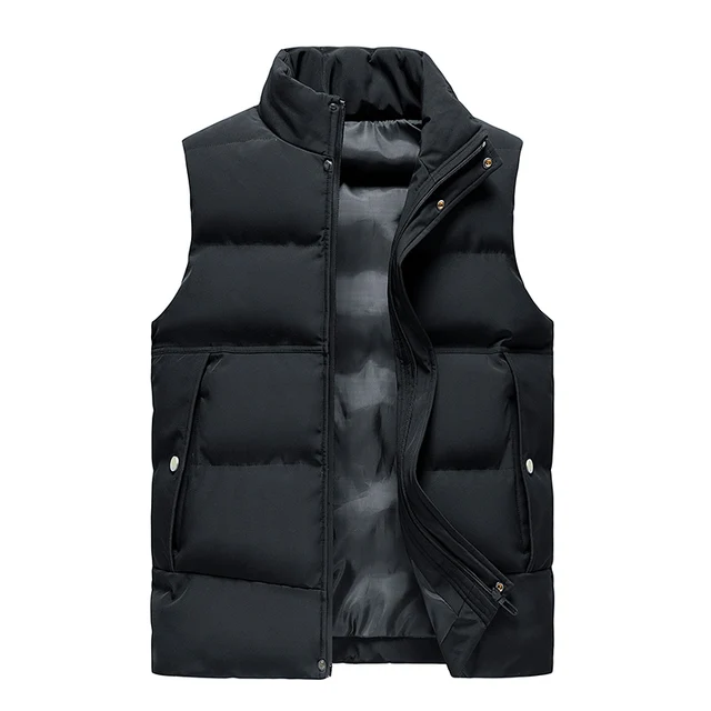 New Men's Autumn Winter Korean vers Trend Stand Collar Jacket Thickened Sleeveless Vest Casual Shoulder Versatile Cotton Coat black