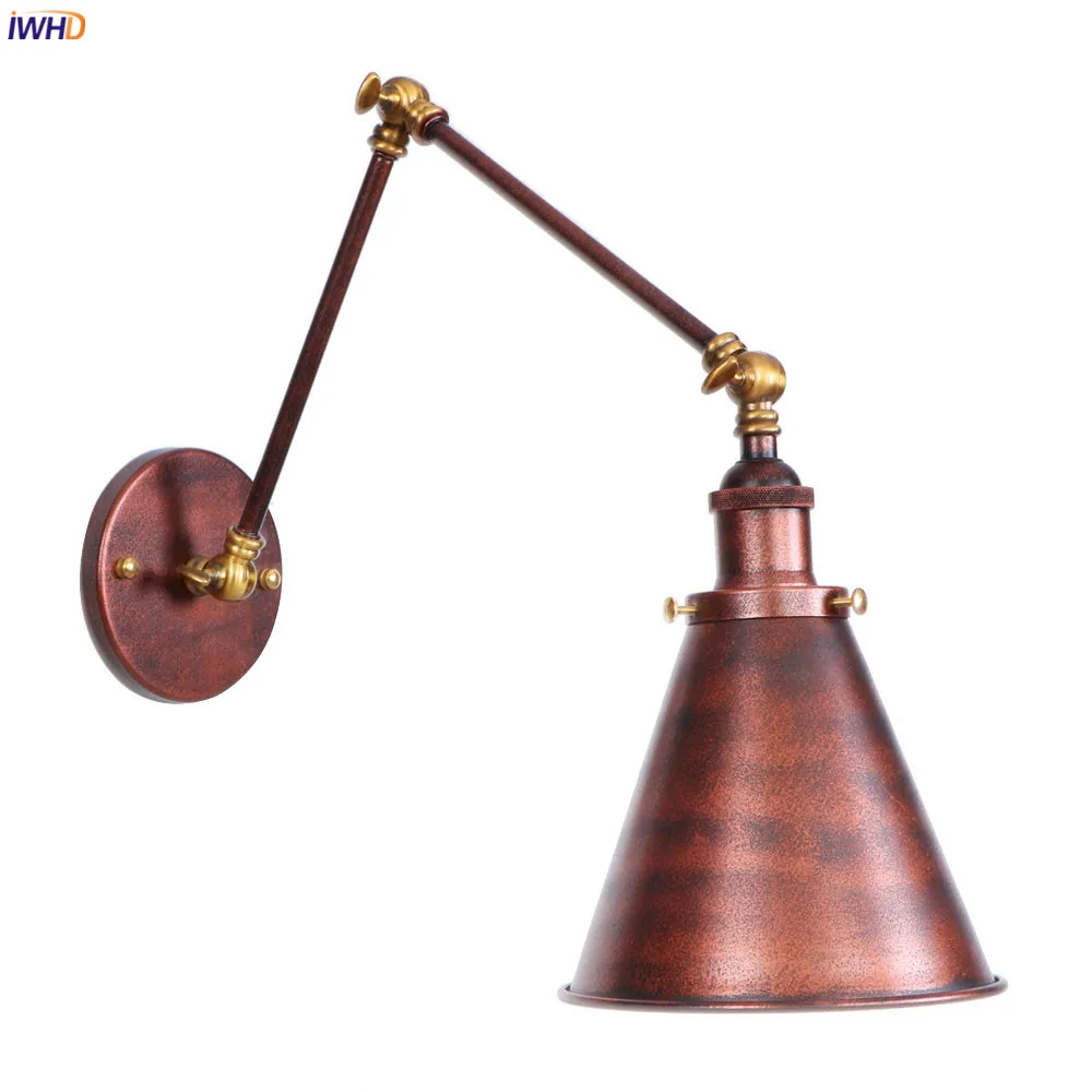 

IWHD Loft Decor Vintage LED Wall Lamp Bedroom Mirror Stair Light Long Arm Industrial Retro Wall Lights For Home Lighting Edison