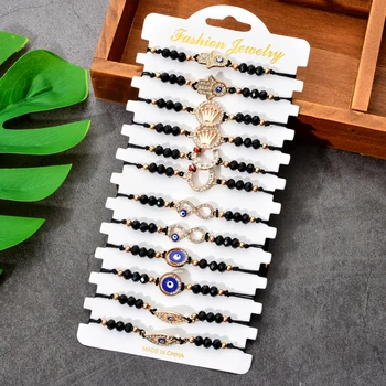 

12pcs/lot Handmade Woven Rope Chain Bracelet Set Alloy Crown Charms Crystal Beads Bracelets for Women Infinity Love Jewelry