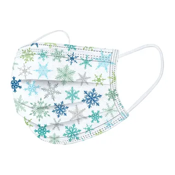 

100pc Adult's Snowflake Print Mask Disposable Protective Facemasks Breathable Non-woven Mouth Cover Earhook Masque Mondkapjes
