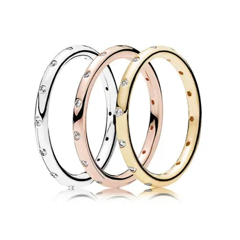 

Original 925 Sterling Silver Ring Diy Rose Gold With Crystal Surround Fashion Rings Pan Ring For Women Wedding Jewelry Gift