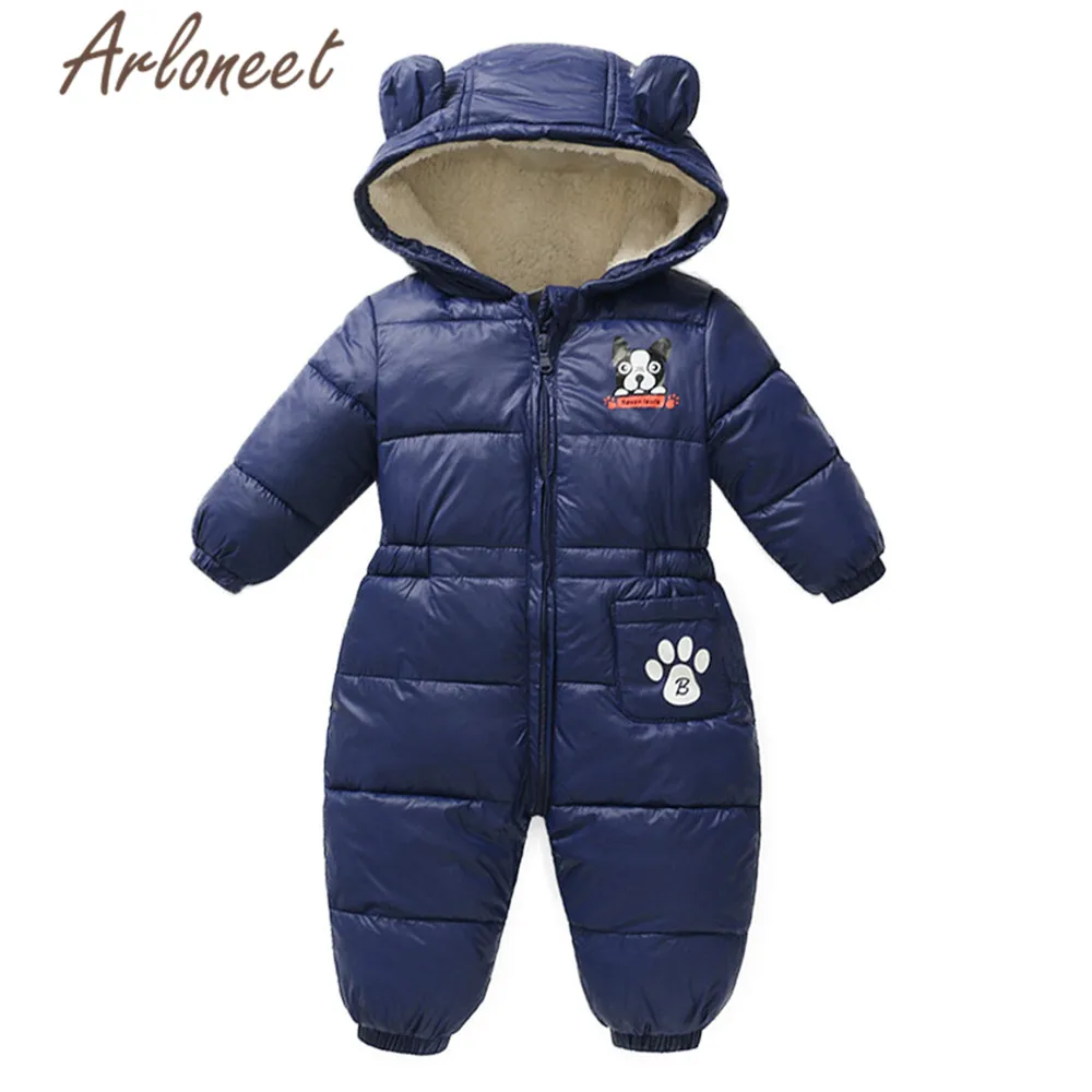 Dark Blue ARLONEET/пальто с героями мультфильмов; зимнее пальто для новорожденных девочек; комбинезон; Толстый комбинезон на молнии; Верхняя одежда с капюшоном для малышей; хлопковая детская парка - Цвет: Dark Blue