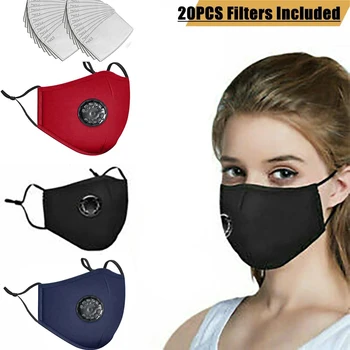 

20 PCS Filter Fashion Mask Anti Pollution PM2.5 Mouth Respirator Washable Reusable Dust Masks Cotton Unisex Mouth Muffle Black