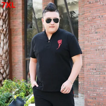 

Plus size men's polo men oversized summer loose simple casual Chinese style rose embroidered short-sleeved men polo shirt