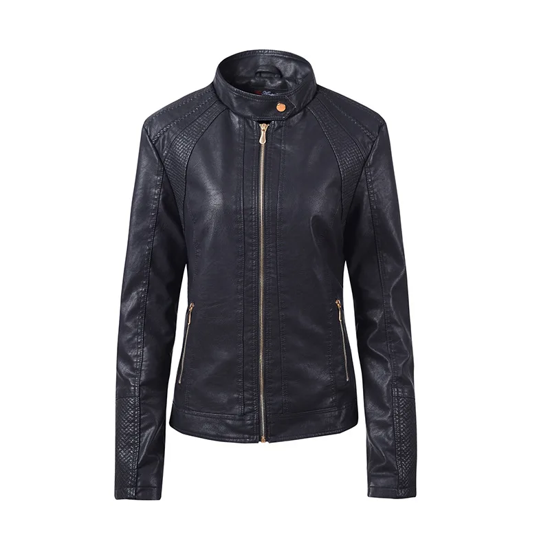 

2019 New Spring Leather Jacket Women Black Color Standing Collar Zippers Short Female PU Leather Jackets High Quality