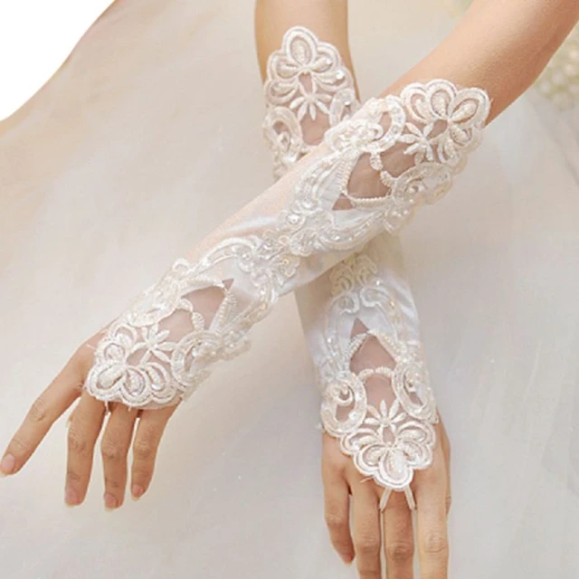 Guantes Blancos satinados para mujer, manopla de dedo completo, Anti-UV,  pajarita, fina, corta, elegante, Perla - AliExpress