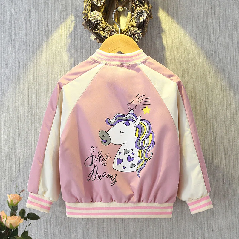 Pink Unicorn Girls Jacket Spring Autumn Fashion Hooded Boys Coat Zipper Children Windbreaker Birthday Present Kids Clothes 2-10Y | Детская