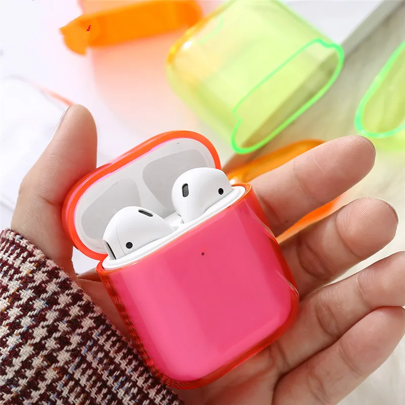 

Transparent Candy Colour Cute Solid Color Clear Earphone Plastic Case For Apple Airpods 2 Transparent Soft Protection Cute Cover